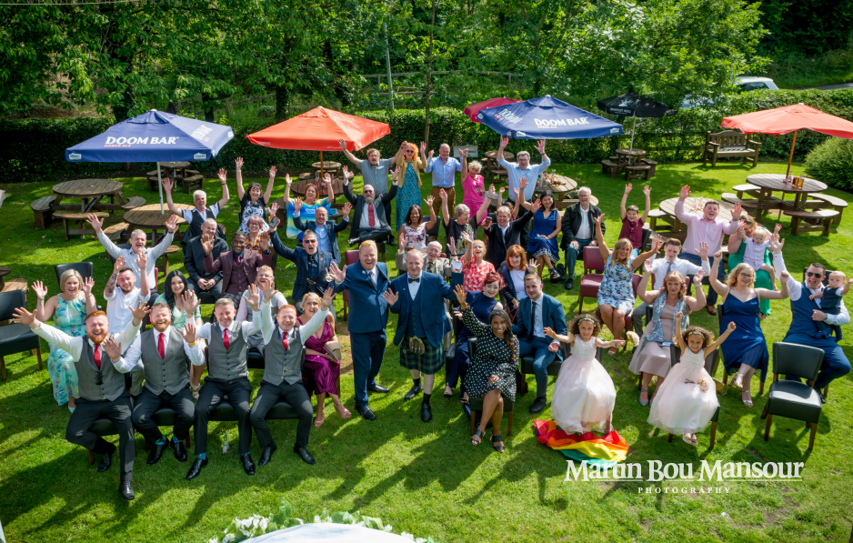 Same sex wedding overhead shot at The Old Hunters Lodge